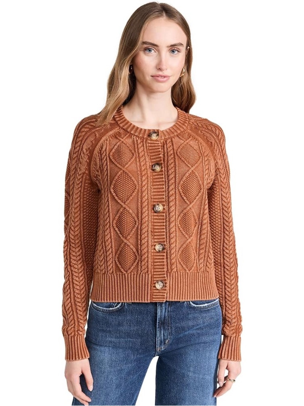 Faherty Women's Sunwashed Cable Cardigan Gingerbread S